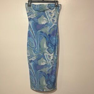 Blue and Purple Marble PrintStrapless Tube Top  Dress